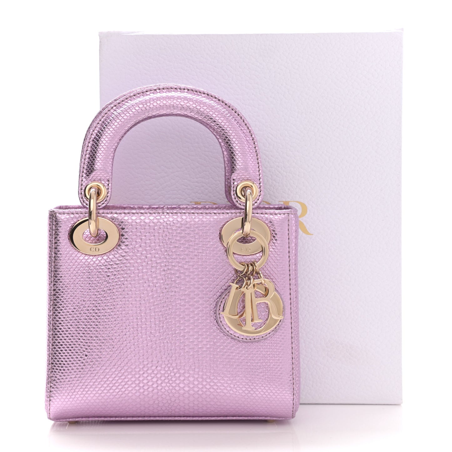Metallic Snakeskin Mini Lady Dior Pink