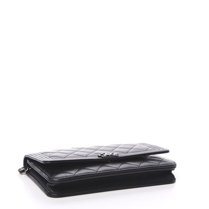 Chanel Lambskin Quilted Boy Wallet On Chain WOC Black 3 of 11