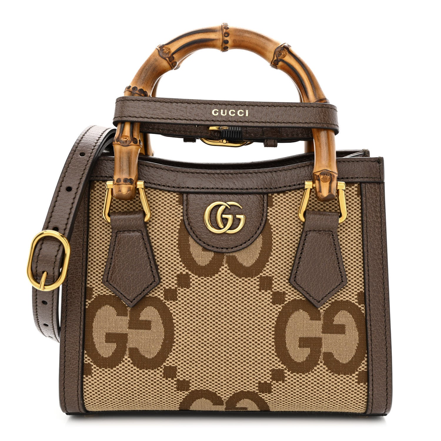 Gucci Monogram Jumbo GG Textured Dollar Calfskin Mini Diana Tote Bag Camel Ebony New Acero 1 of 11