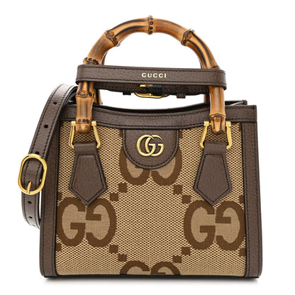 Gucci Monogram Jumbo GG Textured Dollar Calfskin Mini Diana Tote Bag Camel Ebony New Acero 1 of 11