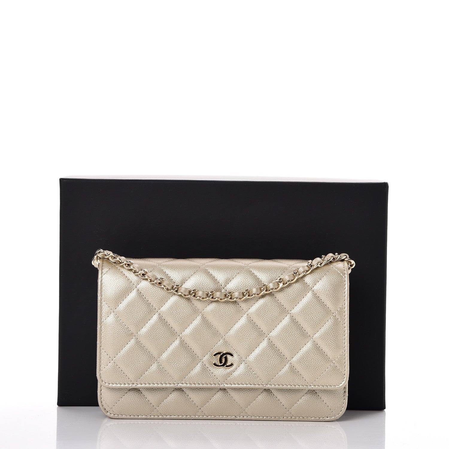 Chanel Caviar Quilted Wallet On Chain WOC Light Gold 10 of 10