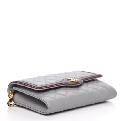 Chanel Lambskin Quilted Wallet With Removable Chain Grey Burgundy 4 of 11