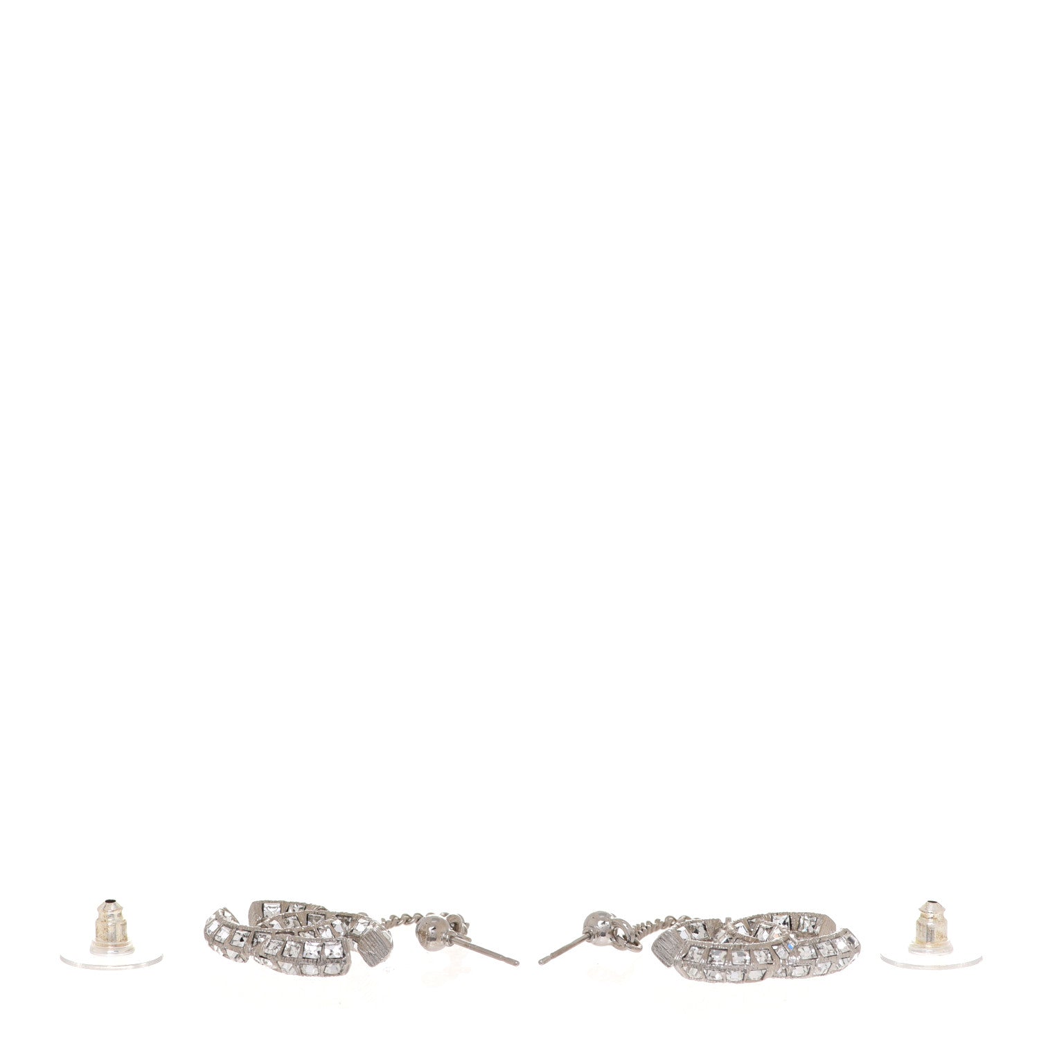 Chanel Baguette Crystal CC Drop Earrings Silver 3 of 4