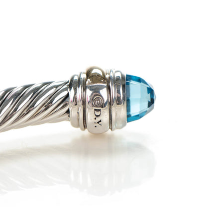 David Yurman Sterling Silver 14K Yellow Gold Blue Topaz 5mm Cable Classics Bracelet 4 of 6