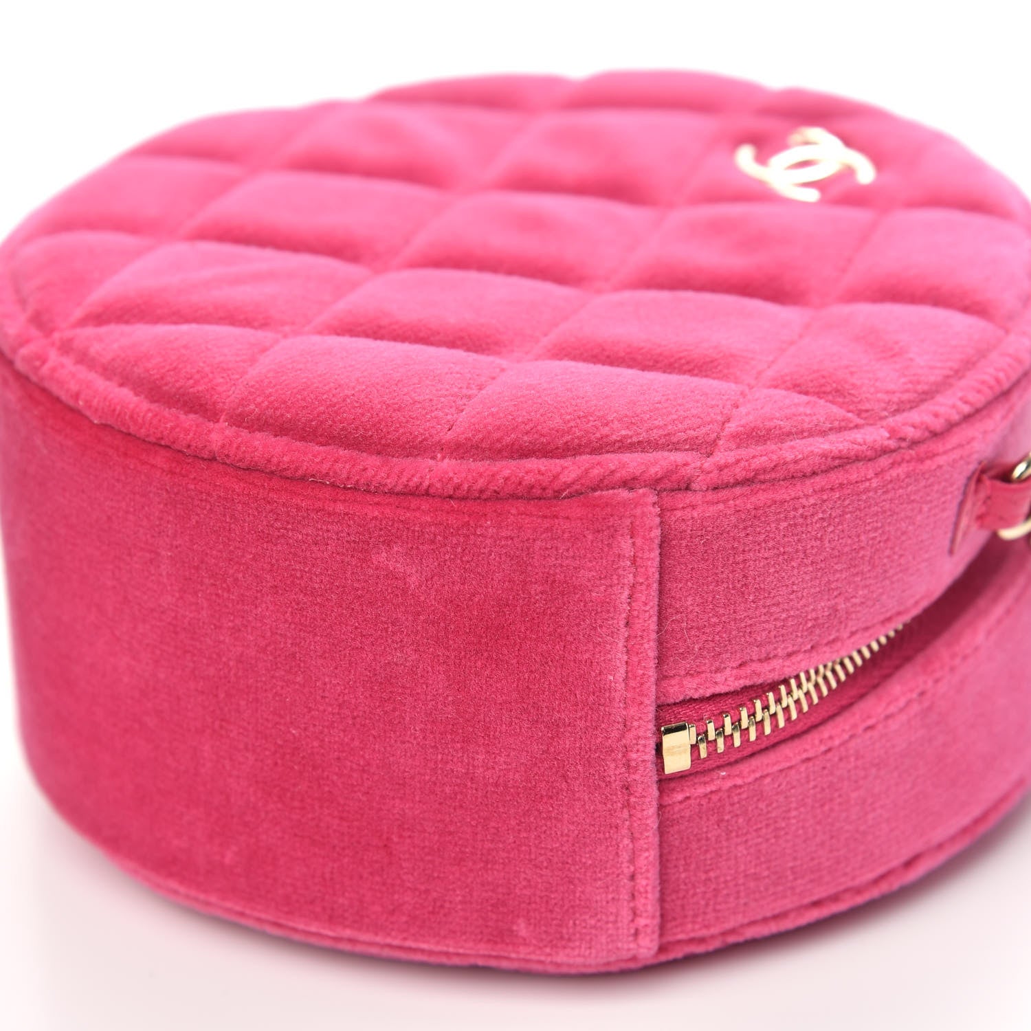 Chanel Velvet Round Quilted Pearl Crush Clutch With Chain Pink 9 of 10