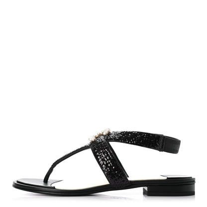 Chanel Lambskin Sequin Pearl CC Thong Sandals 38 Black 1 of 8