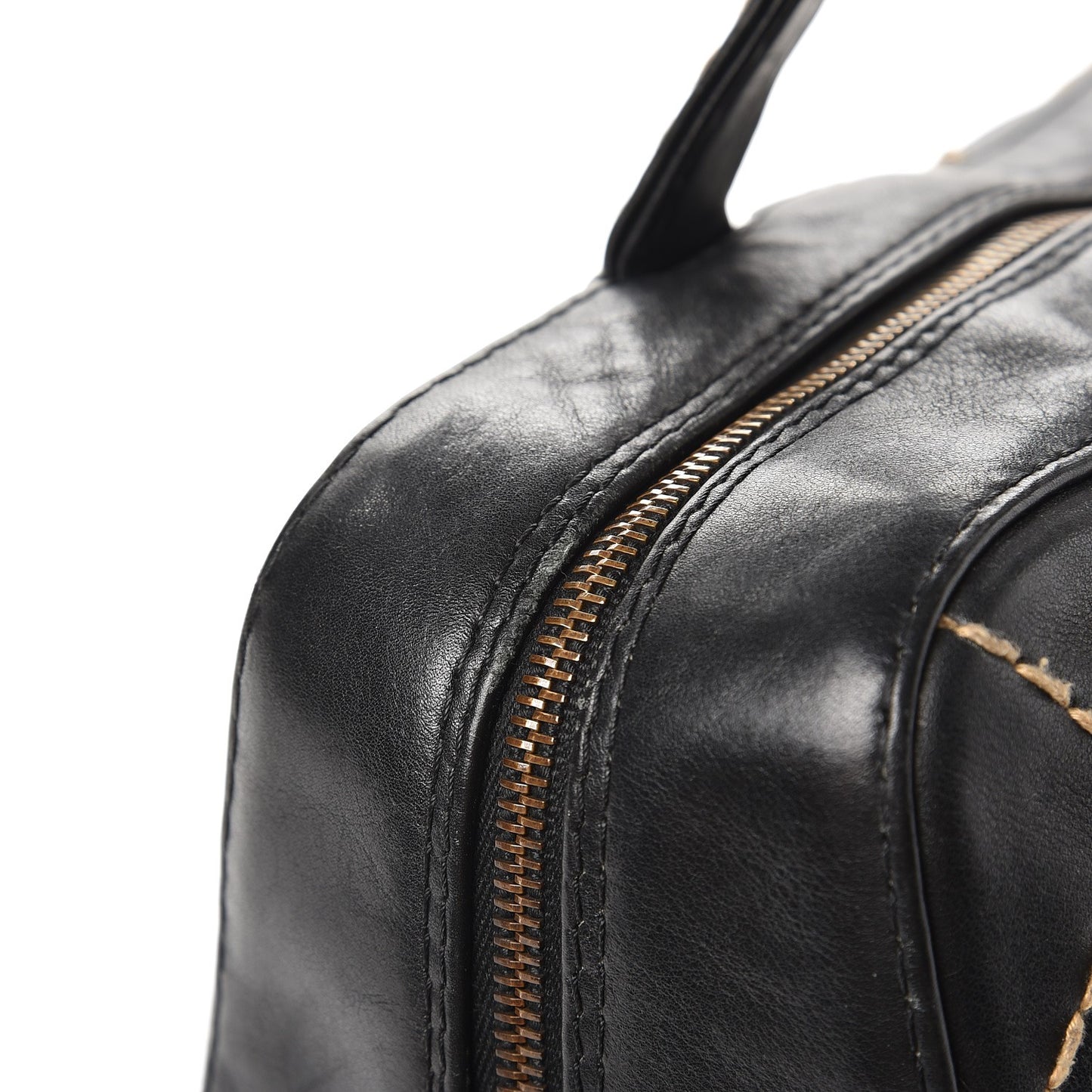 Calfskin Wild Stitch Top Handle Bag Black