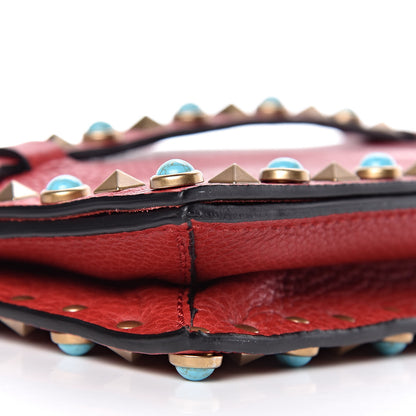 Valentino Garavani Grained Calfskin Turquoise Small Rockstud Rolling Wristlet Clutch Rosso Valentino 8 of 9