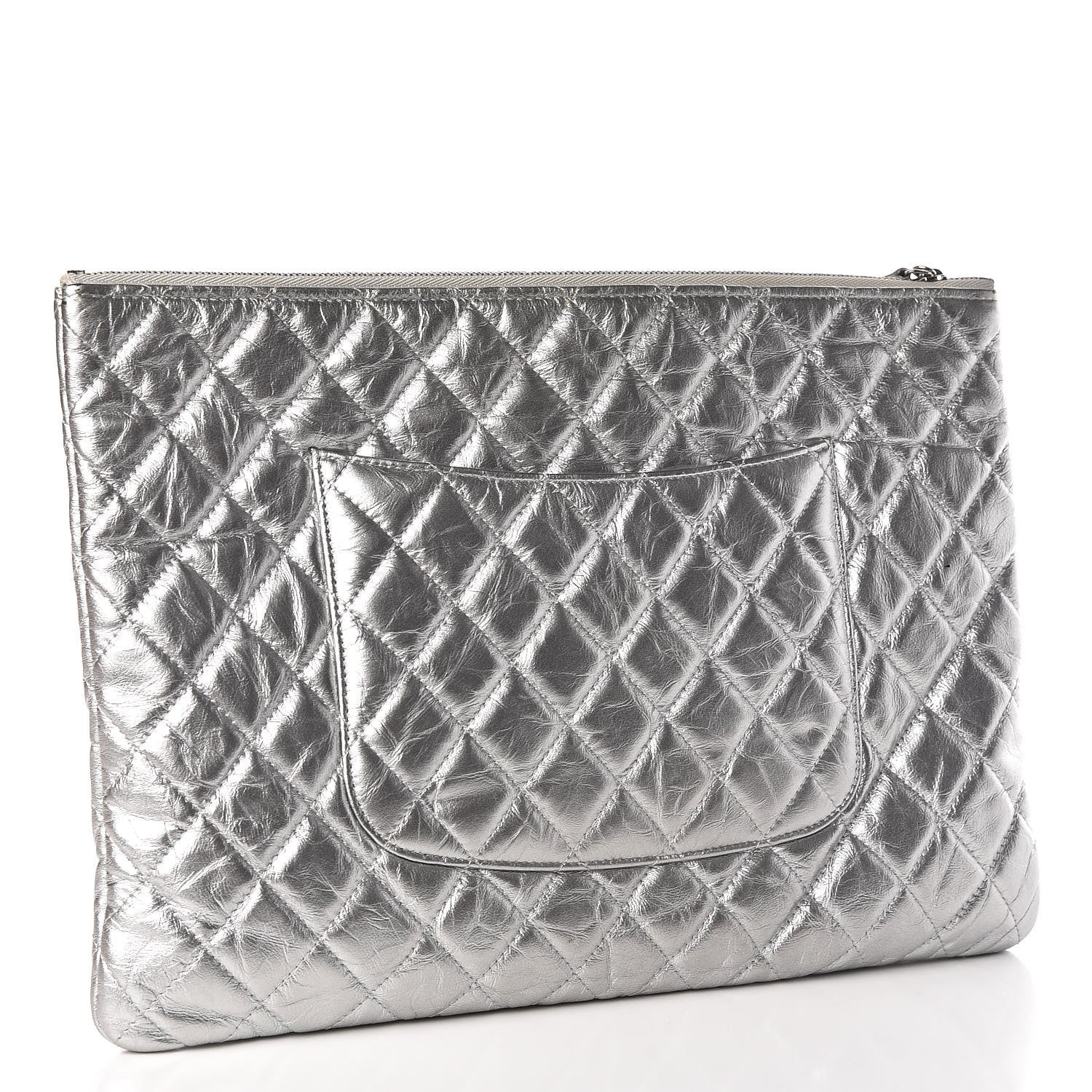 Chanel Metallic Calfskin Quilted Large Cosmo Cosmetic Case Silver 3 of 9