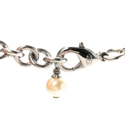 Chanel Graduated Pearl Crystal CC Long Necklace Silver 5 of 7