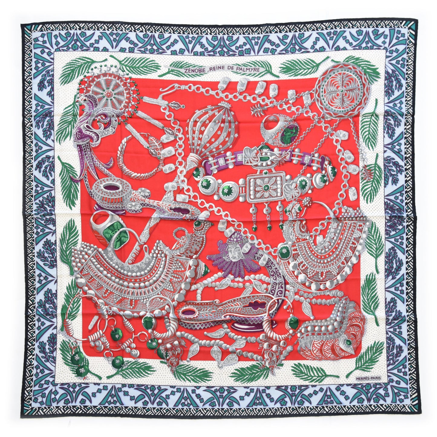 Cashmere Silk Zenobie Reine de Palmyre Shawl 140 Rouge Gris Vert
