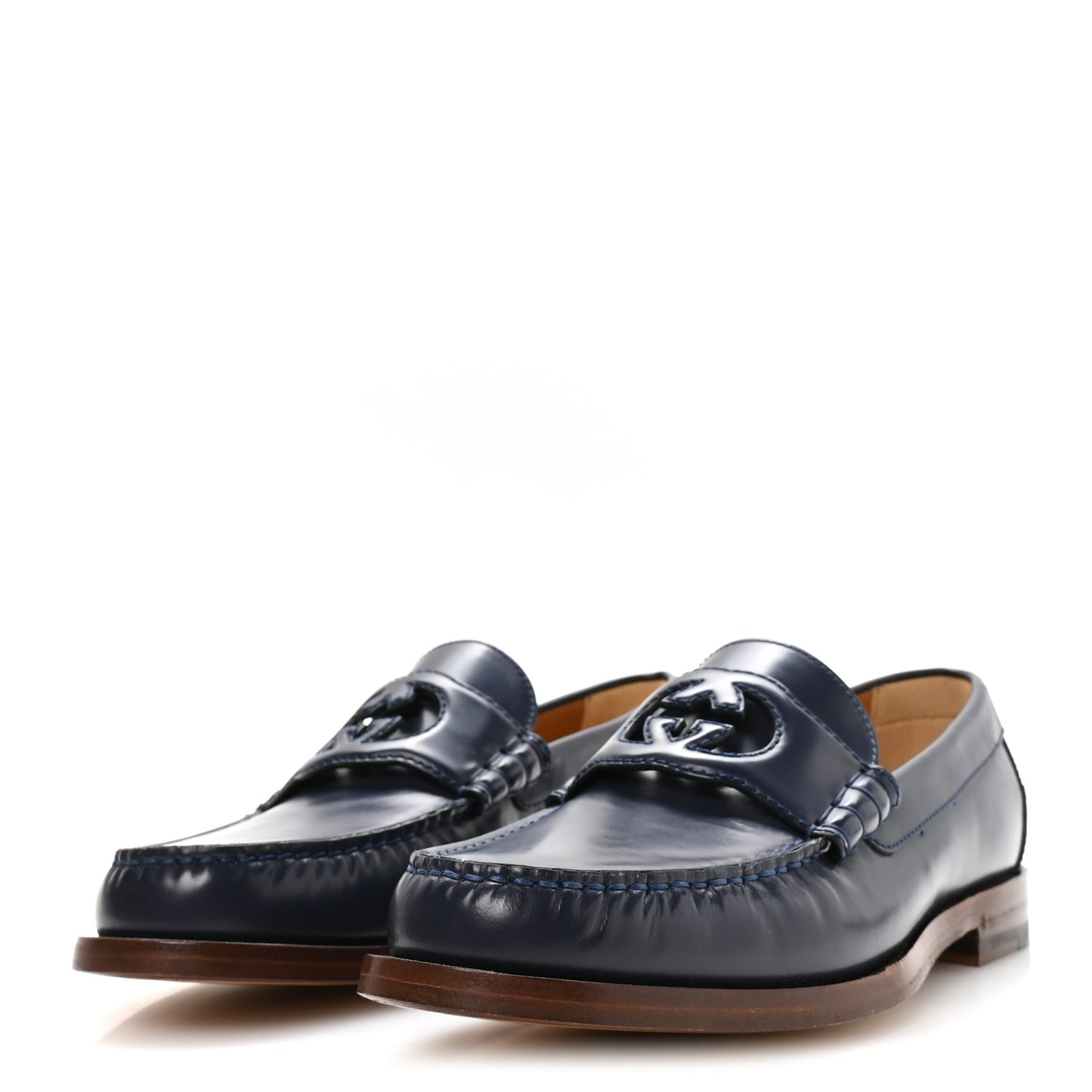 Calfskin Mens Interlocking G Millennial Ribot Loafers 8 Blue Agata