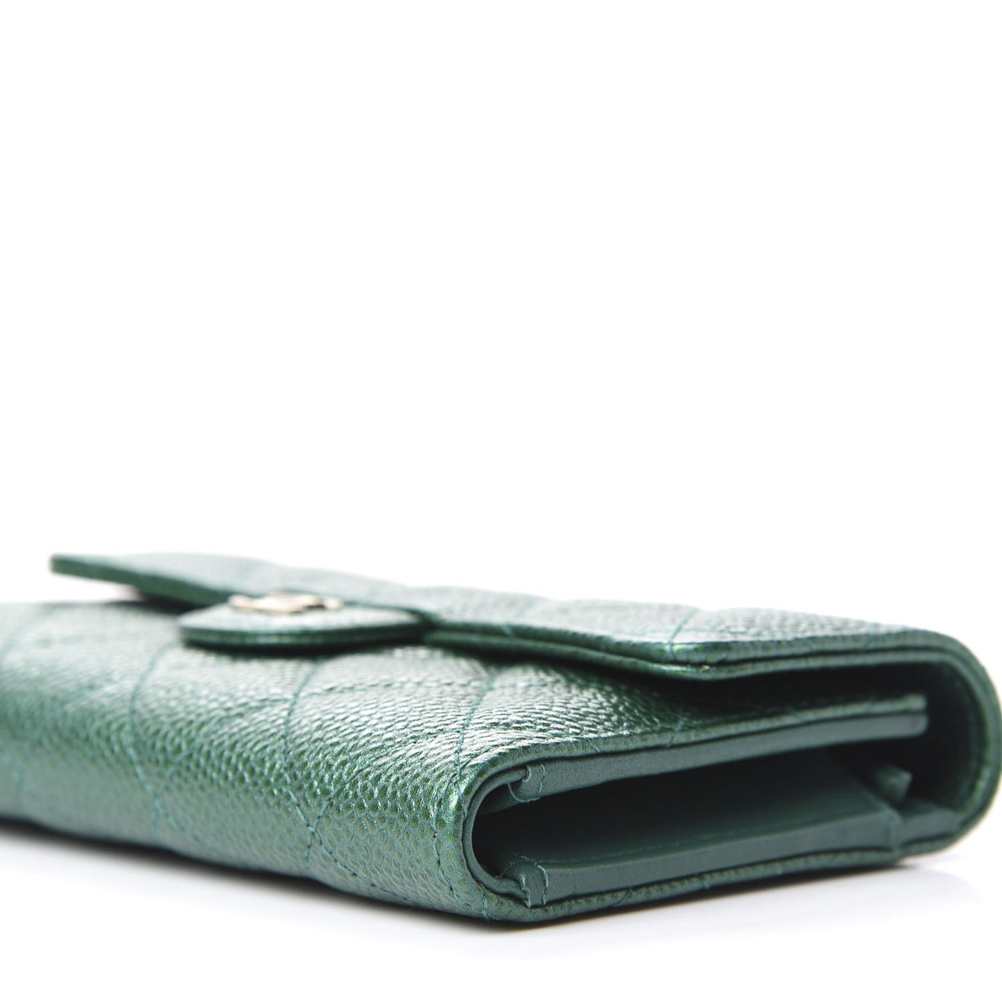 Metallic Caviar Quilted Medium Flap Wallet Green