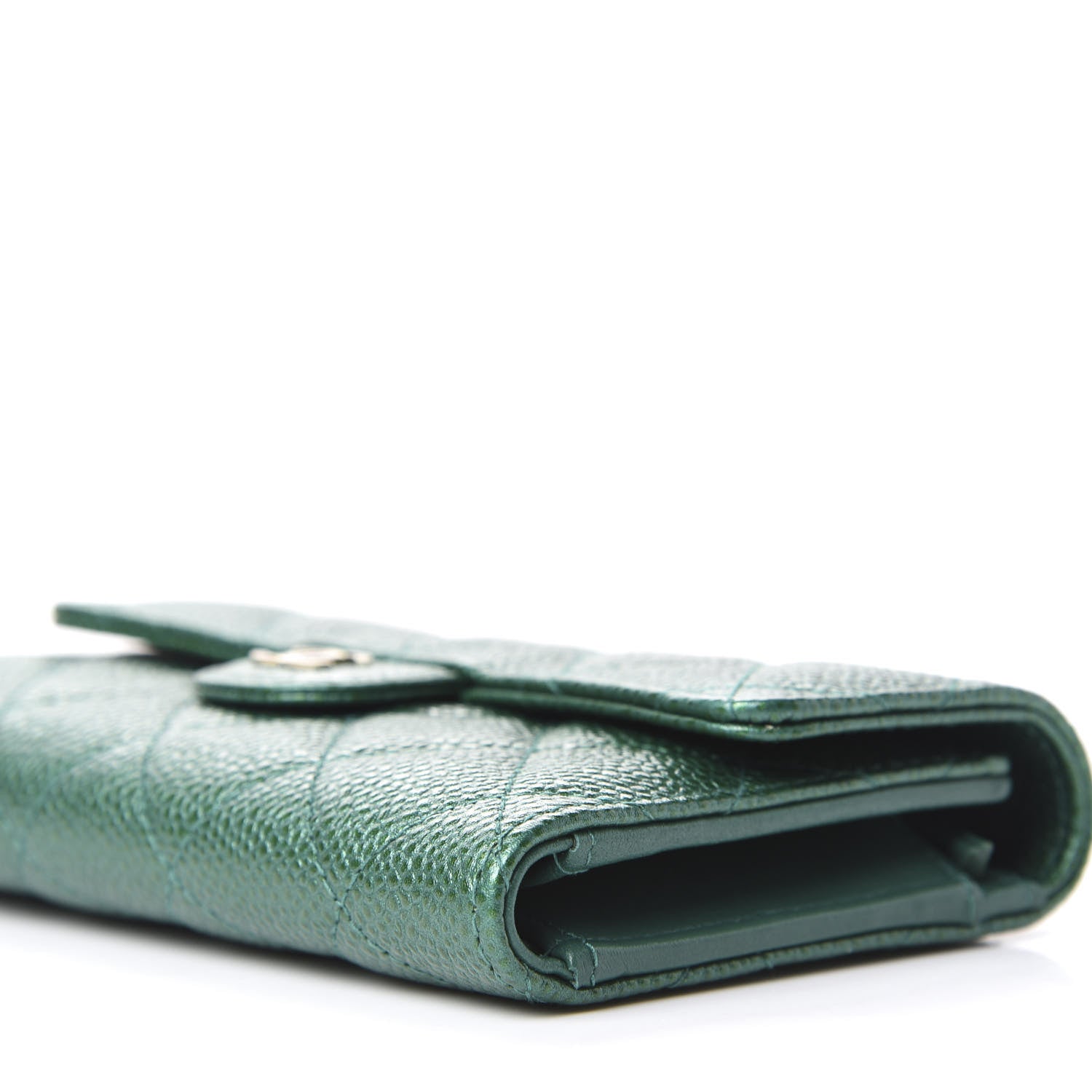 Chanel Metallic Caviar Quilted Medium Flap Wallet Green 6 of 10