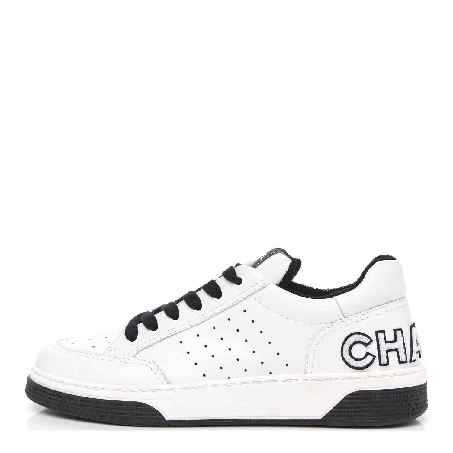 Chanel Calfskin Womens Logo Sneakers 40 Black White 1 of 8