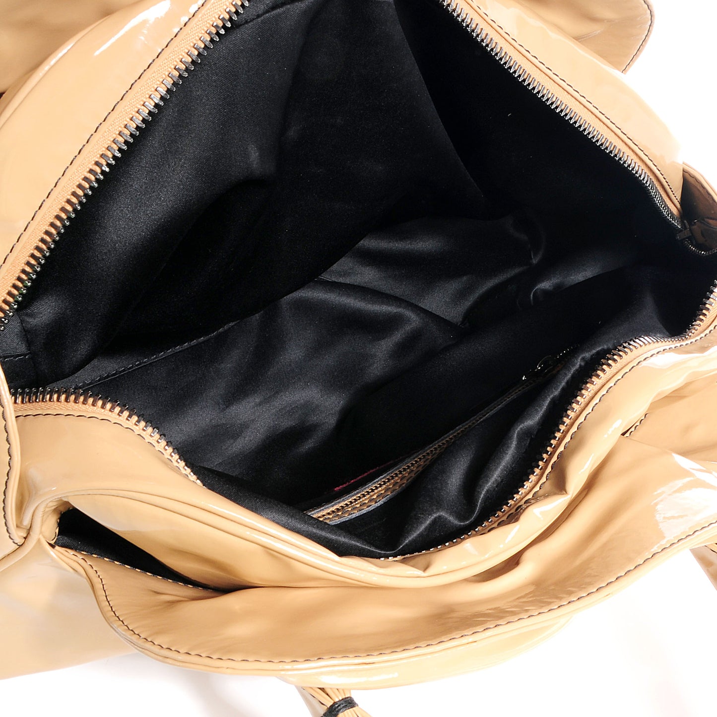 Patent Lacca Pleat Bow Satchel Sand