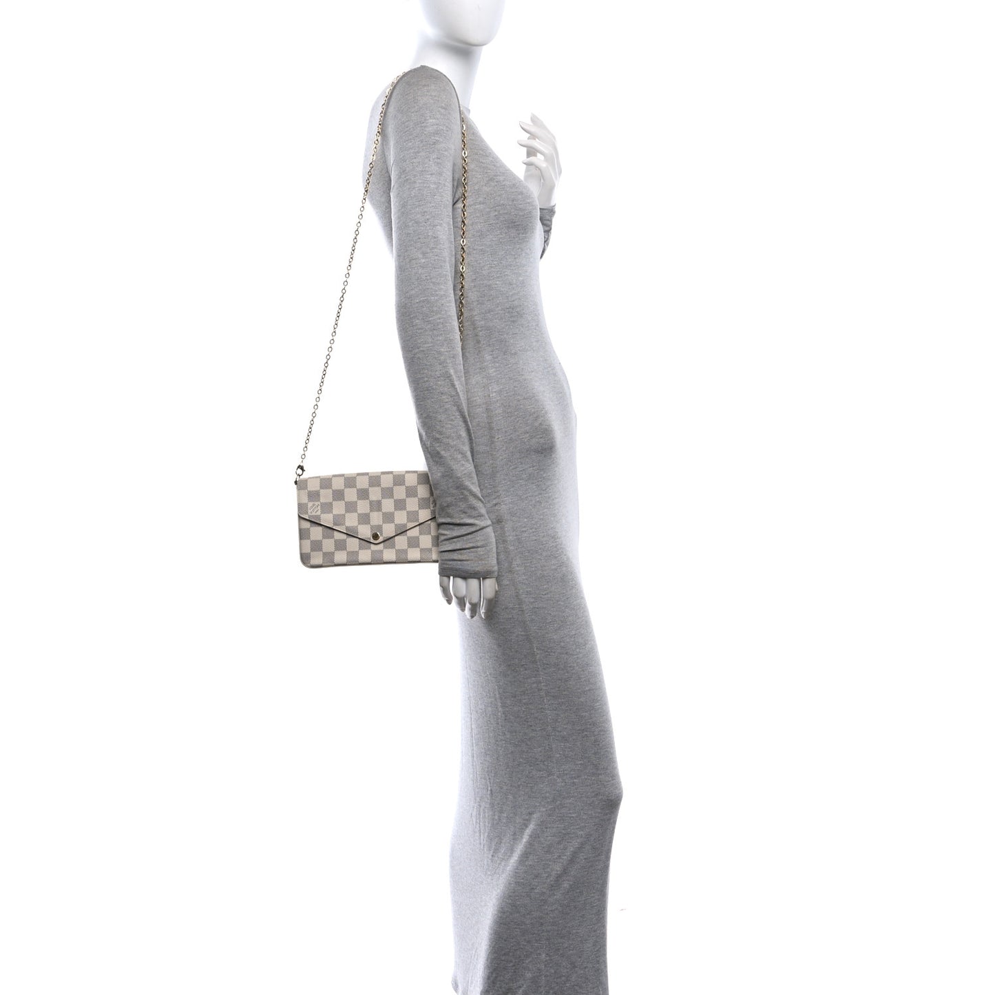Damier Azur Pochette Felicie Chain Wallet Rose Ballerine Rose Ballerine