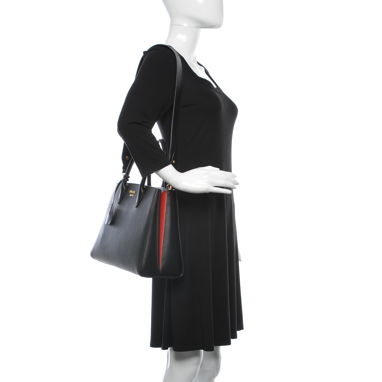 Prada Saffiano City Calfskin Large Bibliothèque Top Handle Black Fuoco 2 of 11