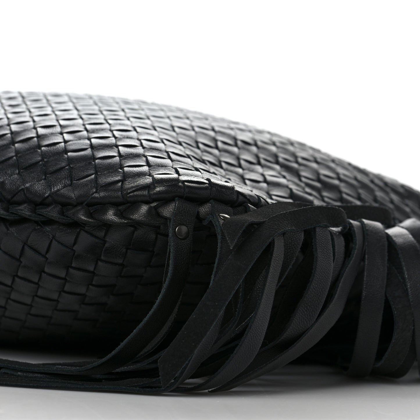 Nappa Intrecciato Veneta Large Fringed Hobo Black