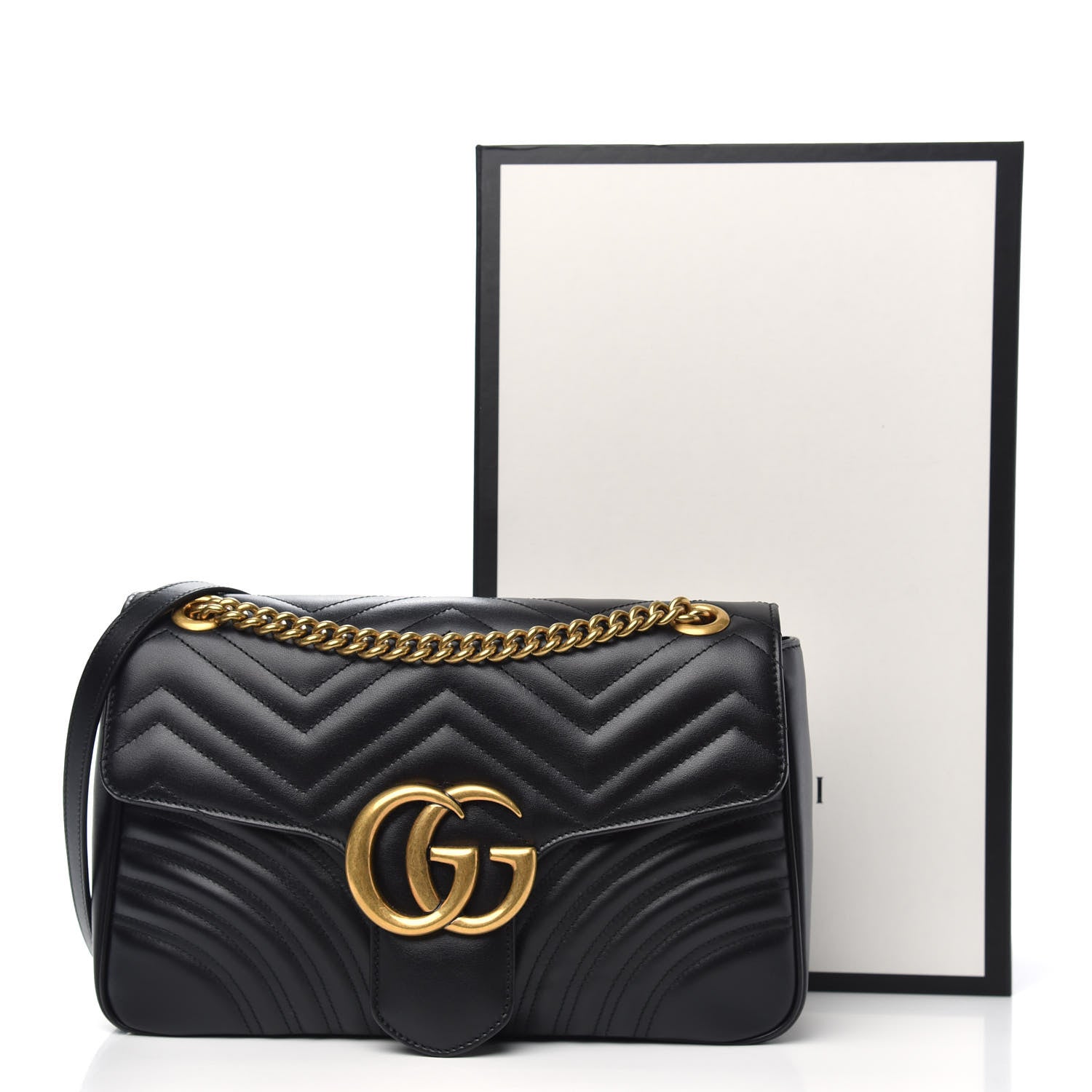 Gucci Calfskin Matelasse Medium GG Marmont Shoulder Bag Black 11 of 11