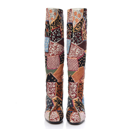 Christian Dior Embroidered Diorage Patchwork Knee High Boots 37 Multicolor 2 of 7