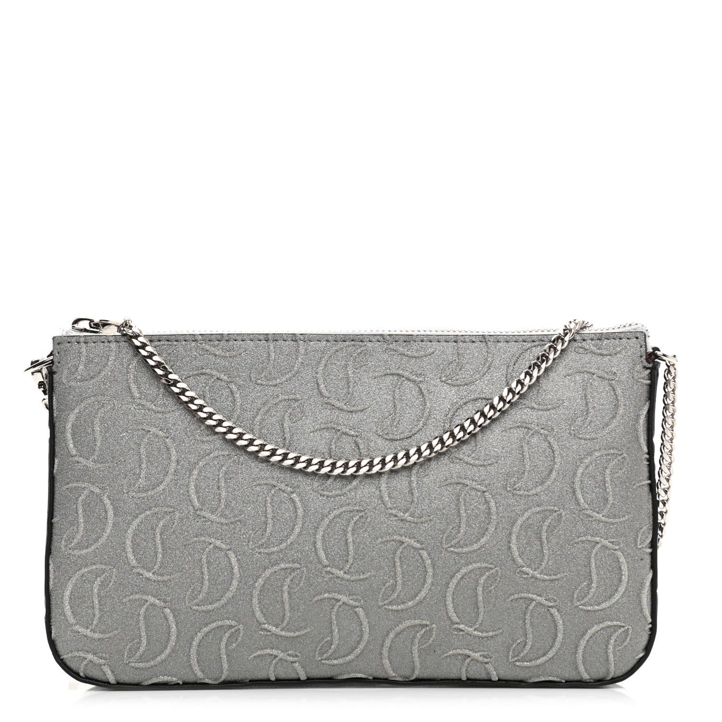 Glitter Calfskin Loubila Chain Clutch Silver