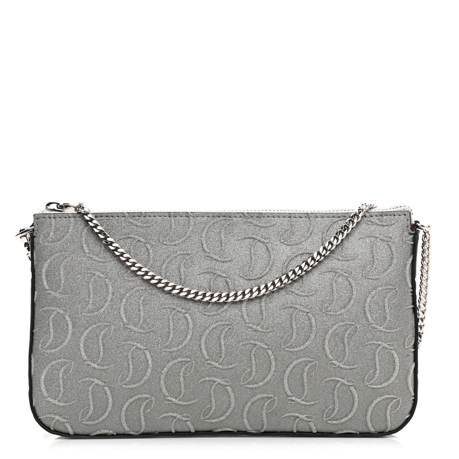 Christian Louboutin Glitter Calfskin Loubila Chain Clutch Silver 1 of 8