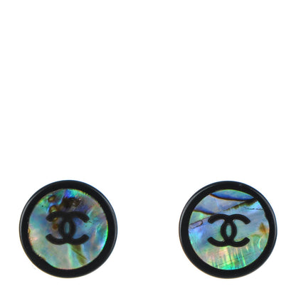 Chanel Resin Abalone CC Stud Earrings Black 1 of 5