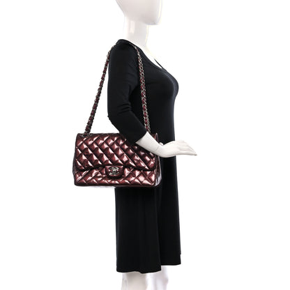 Chanel Striated Patent Quilted Jumbo Double Flap Burgundy 2 of 9