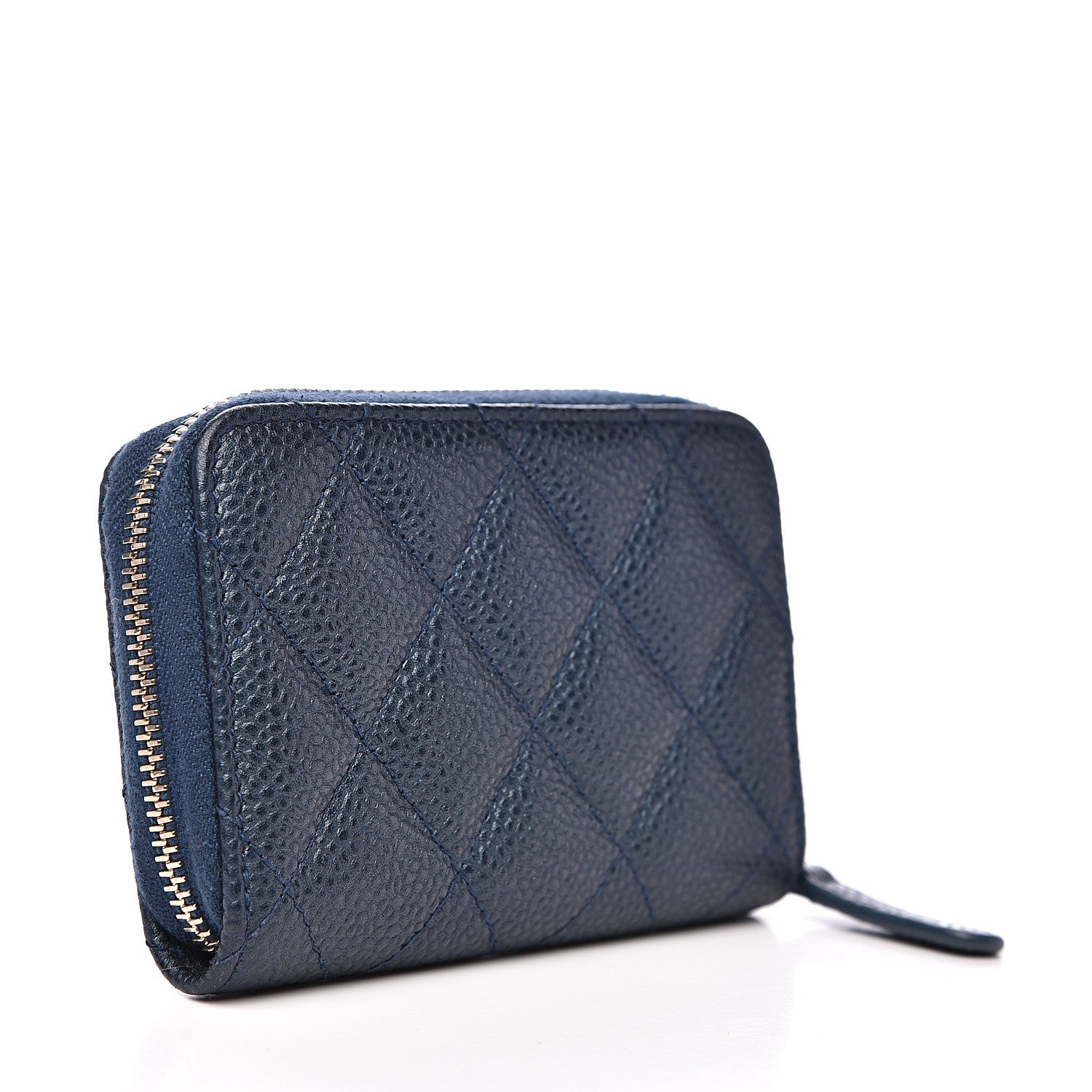 Chanel Caviar Quilted Boy Zip Around Coin Purse Wallet Dark Blue 3 of 8