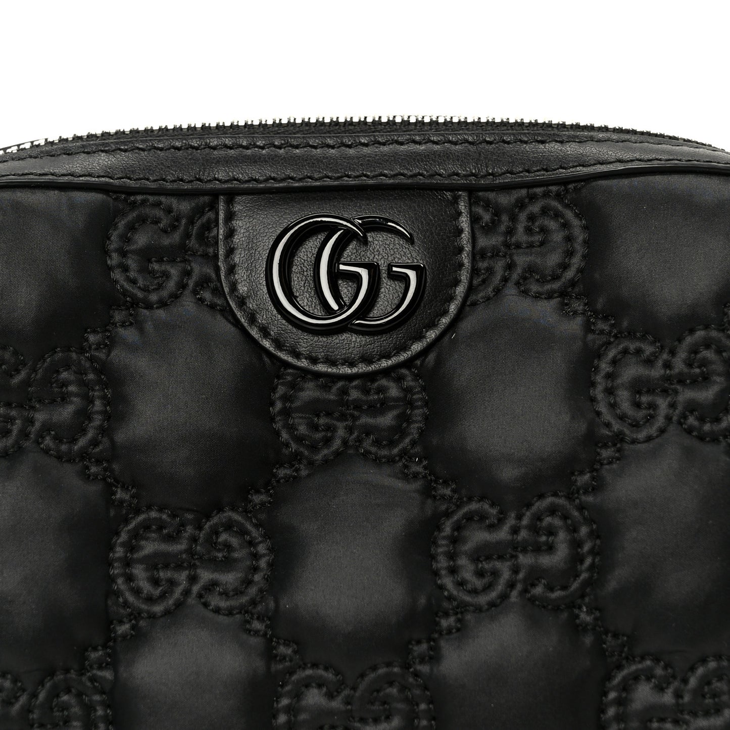 Nylon Calfskin Enamel GG Matelasse Beauty Case Black