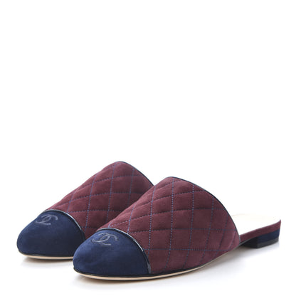 Chanel Suede Quilted Mules 38 Burgundy Navy 3 of 12