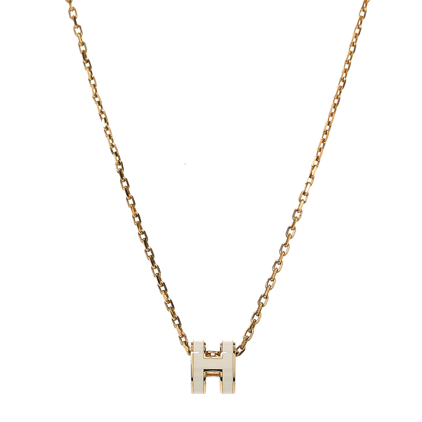Lacquered Gold Mini Pop H Pendant Necklace White