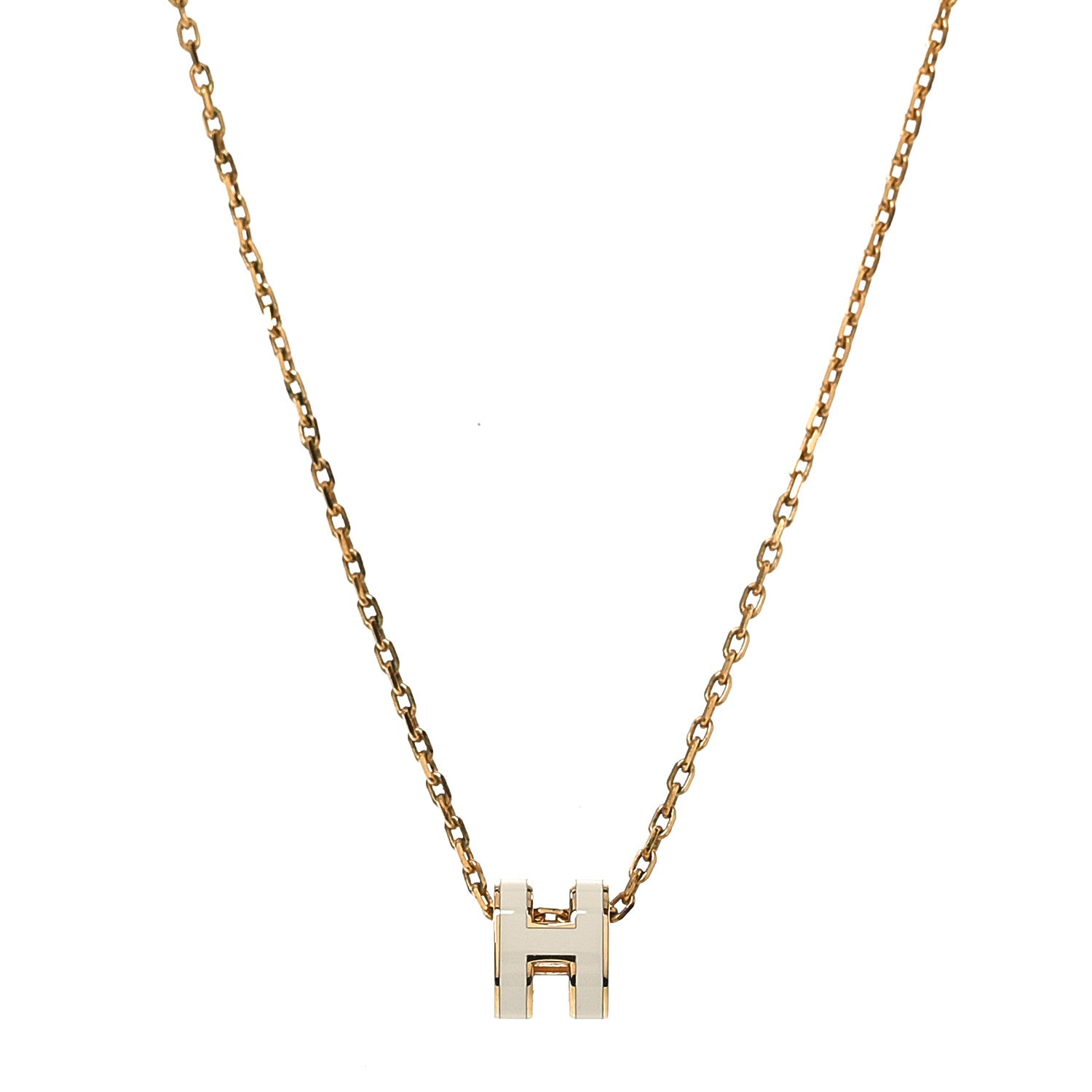 Hermes Lacquered Gold Mini Pop H Pendant Necklace White 1 of 4