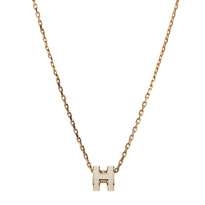 Hermes Lacquered Gold Mini Pop H Pendant Necklace White 1 of 4