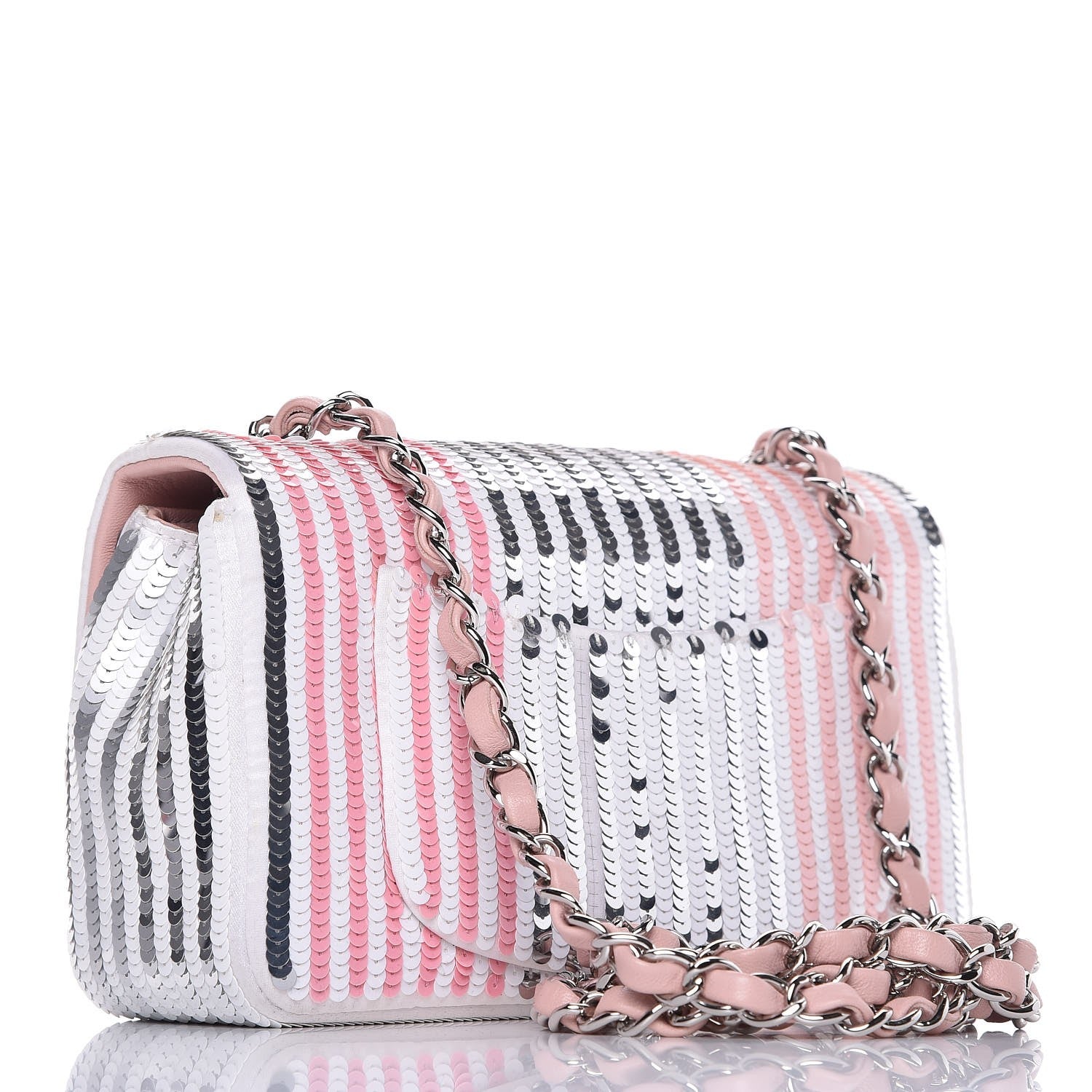 Chanel Sequin Striped Mini Flap Pink White 3 of 9