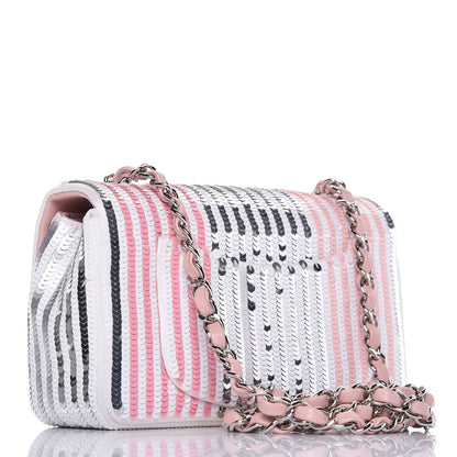 Chanel Sequin Striped Mini Flap Pink White 3 of 9