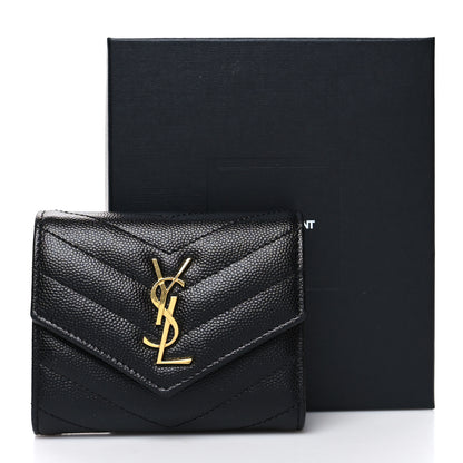 Saint Laurent Grain De Poudre Matelasse Chevron Monogram Compact Tri Fold Wallet Black 13 of 13