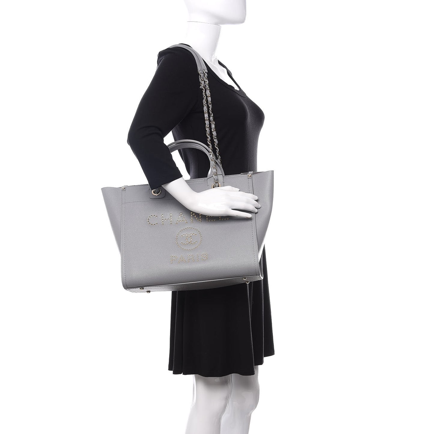 Caviar Studded Small Deauville Tote Grey