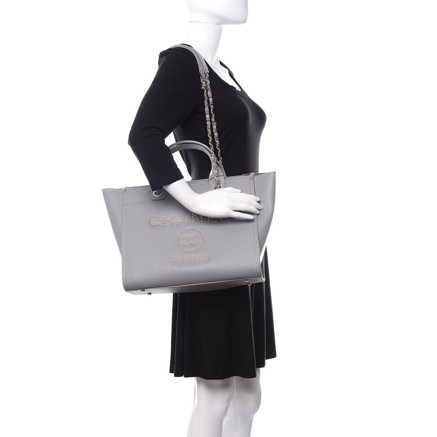 Chanel Caviar Studded Small Deauville Tote Grey 2 of 12