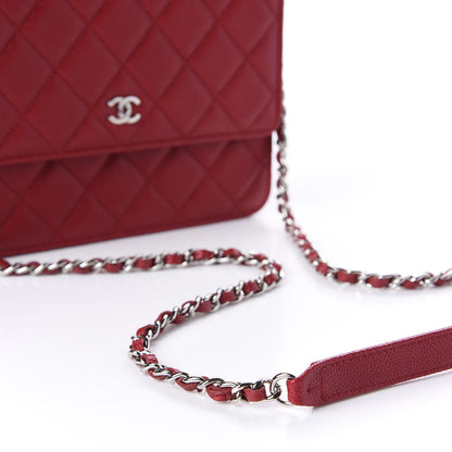 Chanel Caviar Quilted Square Wallet On Chain WOC Dark Red 12 of 13