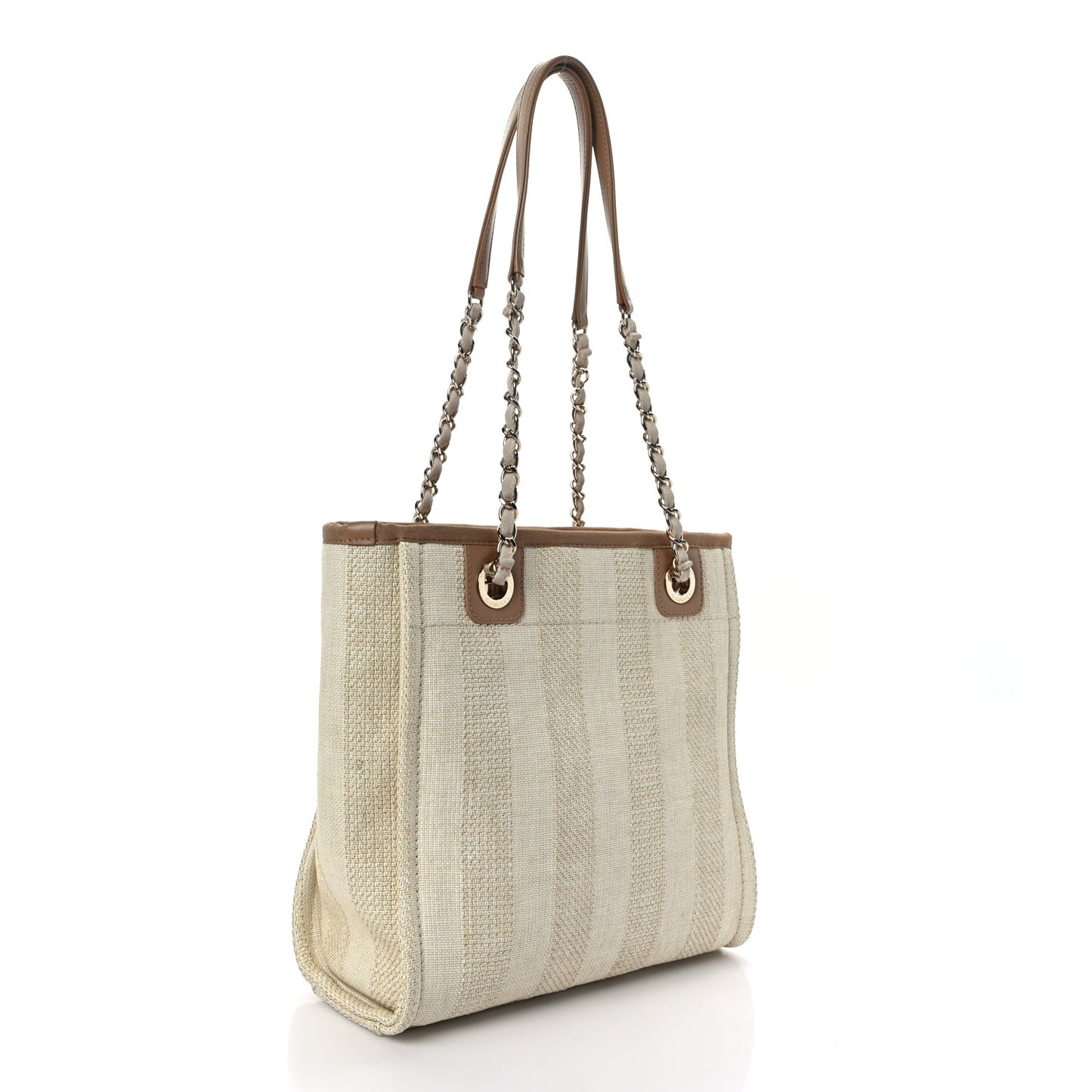 Mixed Fibers Calfskin Striped Mini Deauville Tote Beige