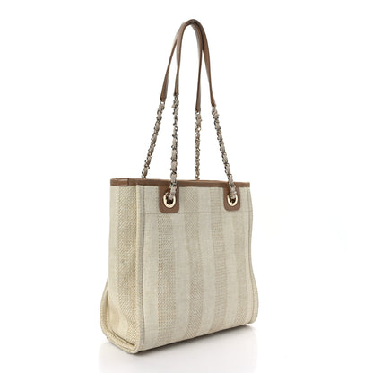 Chanel Mixed Fibers Calfskin Striped Mini Deauville Tote Beige 3 of 9