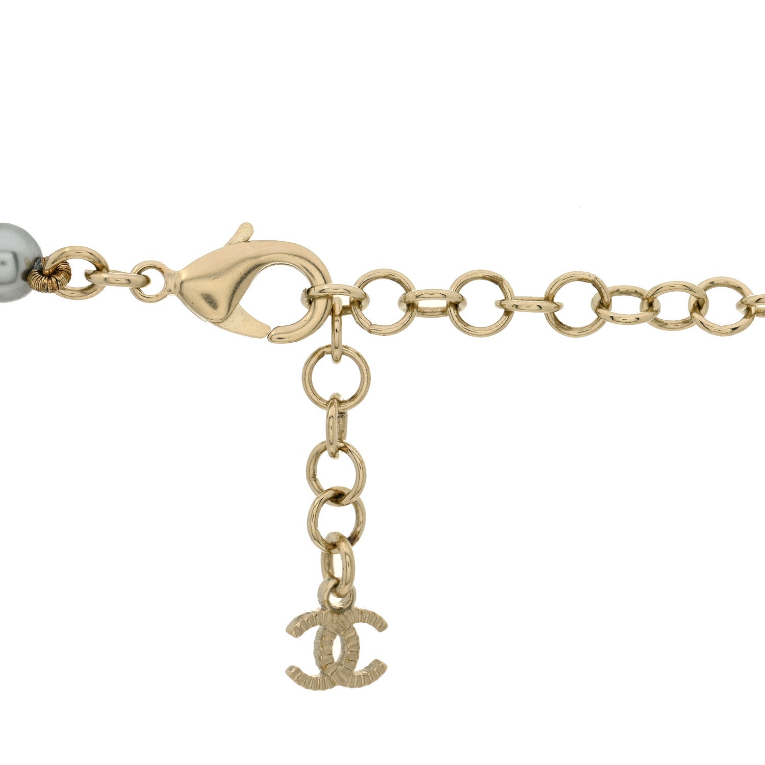 Chanel Pearl Crystal CC Heart Short Necklace Silver Blue 4 of 5