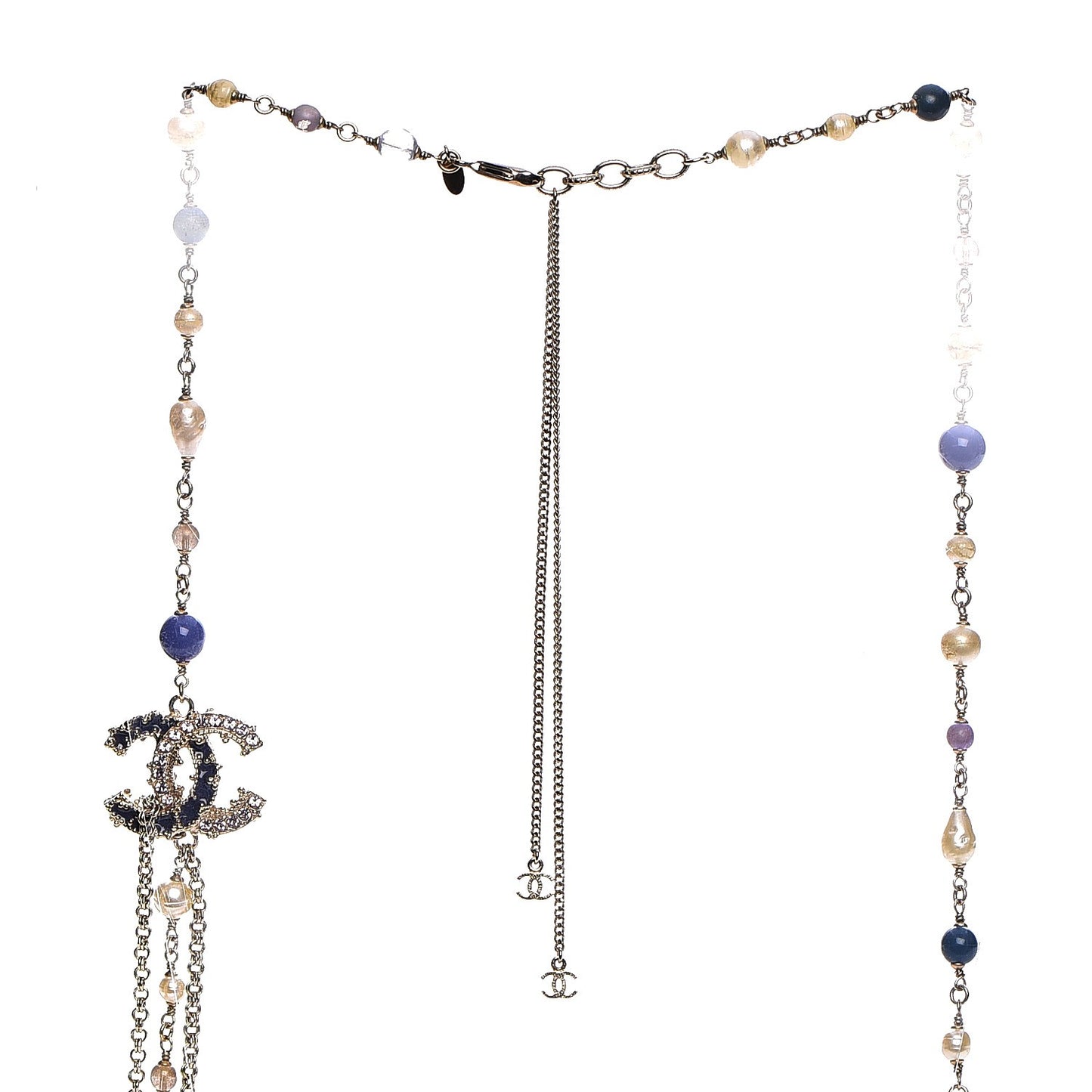 Pearl Beaded Enamel CC Long Necklace Gold Purple