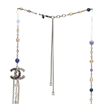Chanel Pearl Beaded Enamel CC Long Necklace Gold Purple 3 of 7