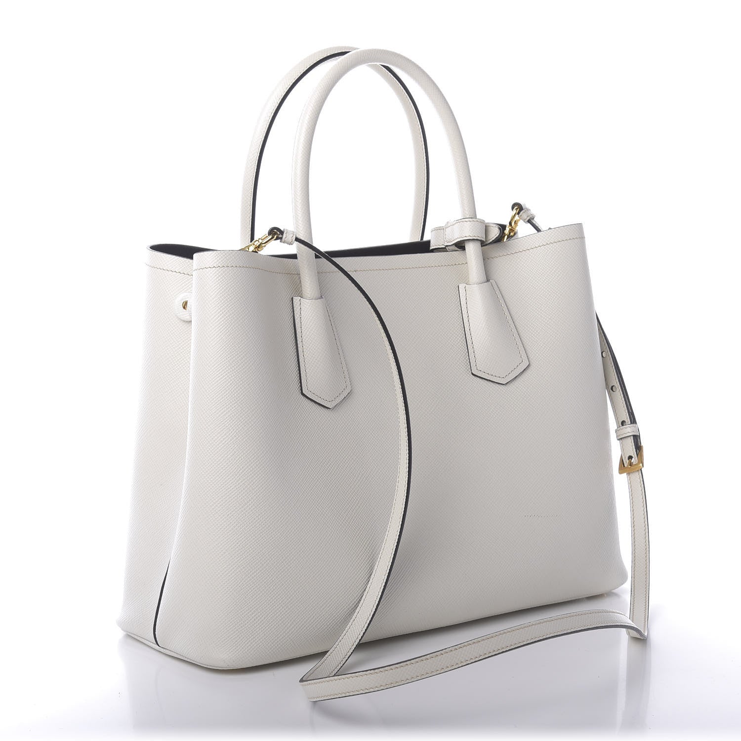 Prada Saffiano Cuir Medium Double Bag Talco Black 3 of 9
