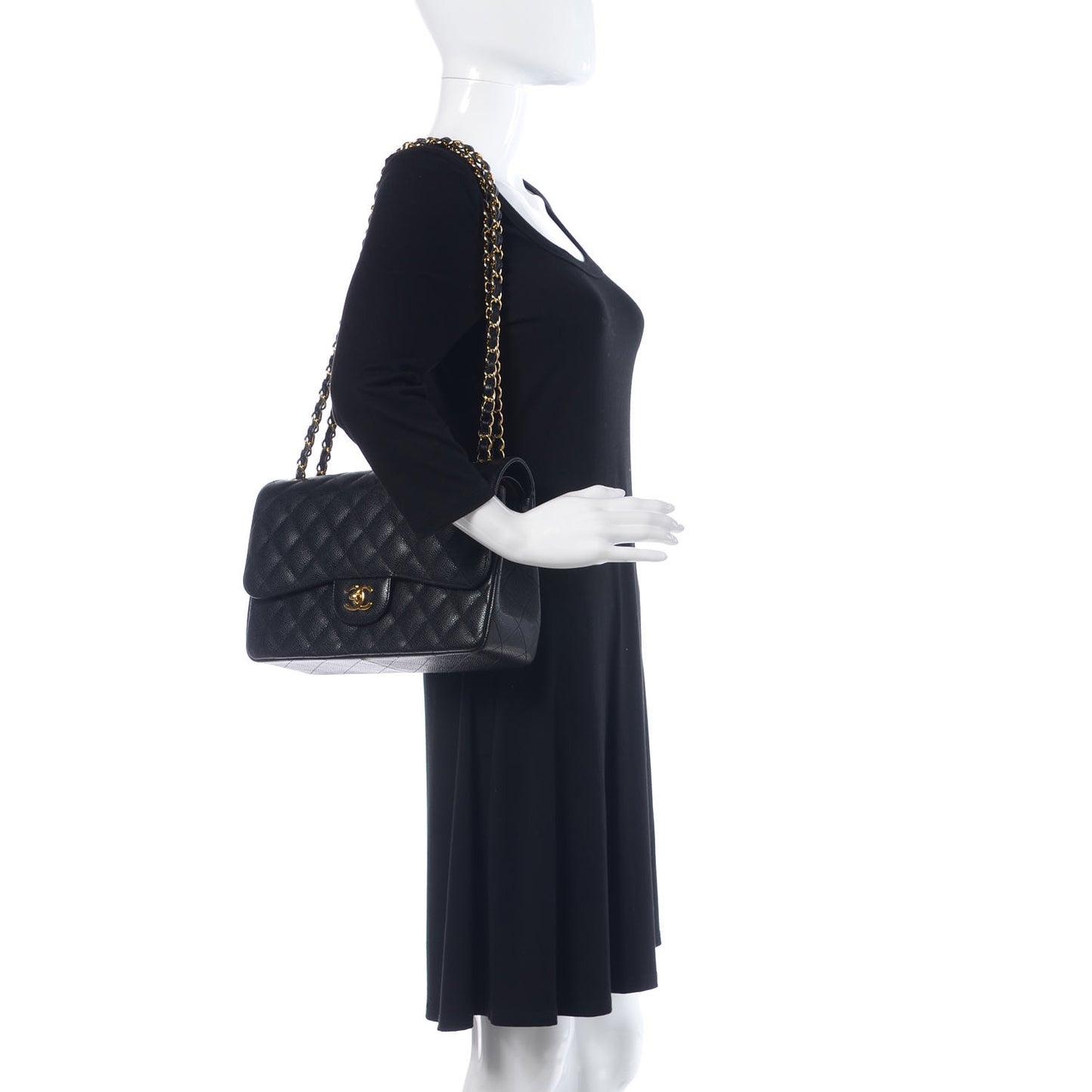 Caviar Quilted Jumbo Double Flap Black