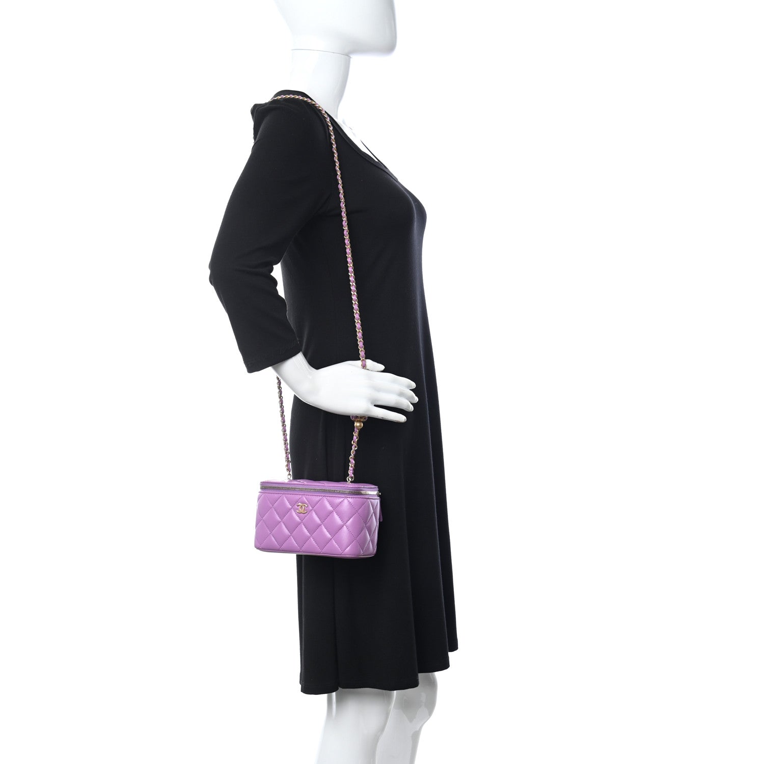 Chanel Lambskin Quilted Pearl Crush Small Vanity Case With Chain Purple 2 of 11