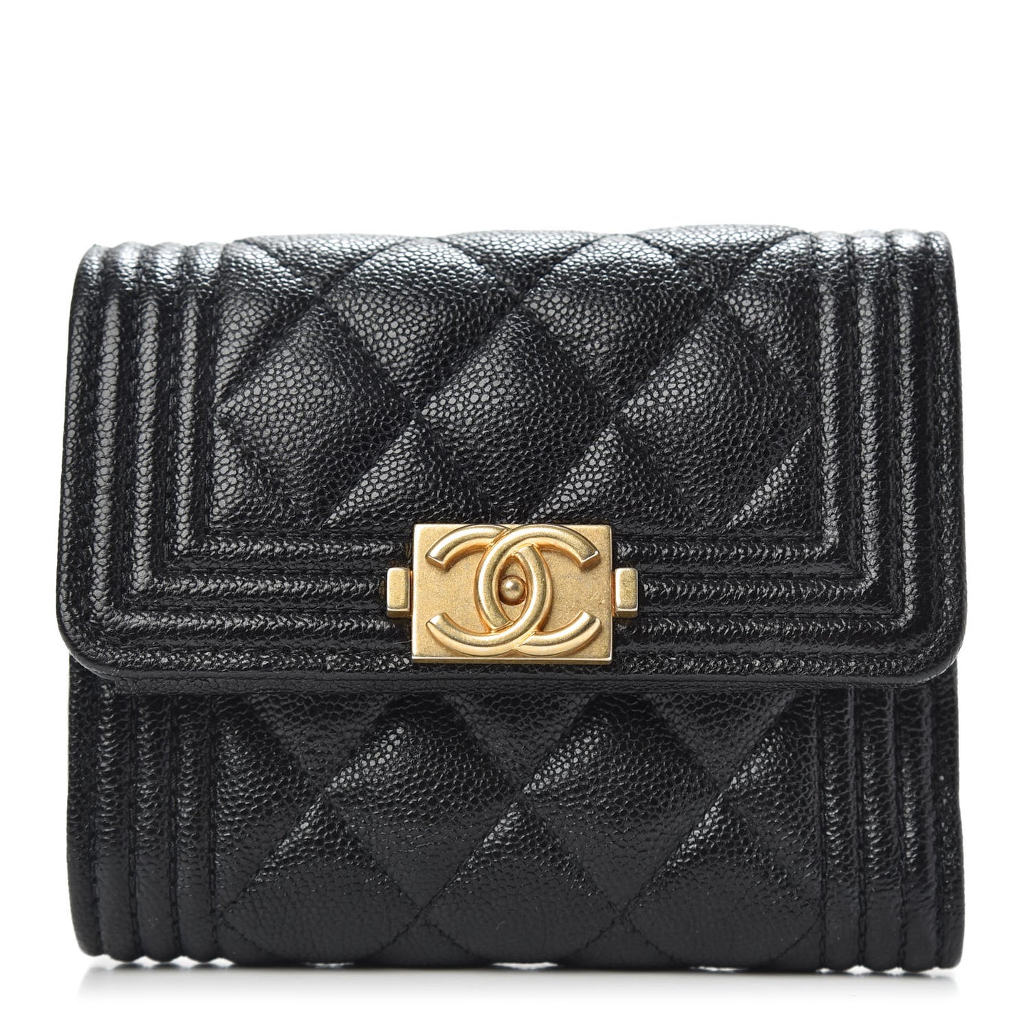 Caviar Quilted Compact Boy Wallet Black